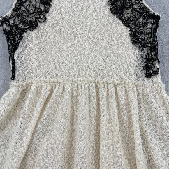 Free People Cream Black Lace Fit & Flare Mini Dress Keyhole Back - Picture 5 of 15